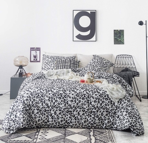 SUSYBAO White Leopard Duvet Cover Queen 100% Cotton Snow Cheetah Leopard Duvet Cover Set 3 Pieces - Lot 926