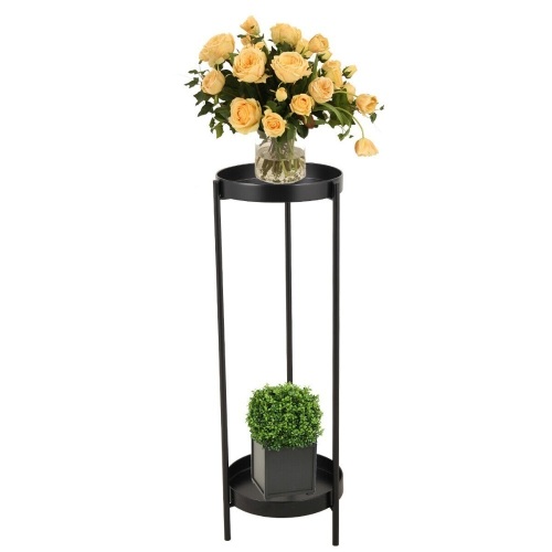 Plant Stand 2 Tier Tall (35 inches) Mid Century Modern Plant Stand 2 Metal Tray, Dented, unknown if complete  - Lot 488