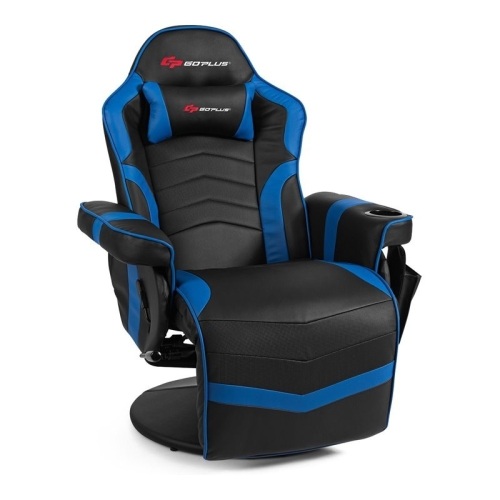 Costway PU Leather and Iron Swivel Massage Gaming Chair in Blue - Lot 98