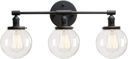 Permo Vintage Industrial Antique Three-Light Wall Sconces with Mini Round Clear Glass Globe Shades - Lot 303
