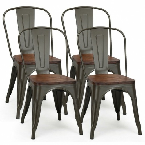 Set Of 4 Stackable Tolix Style Metal Wood Dining Chair-Gun HW66013GU  - Lot 588
