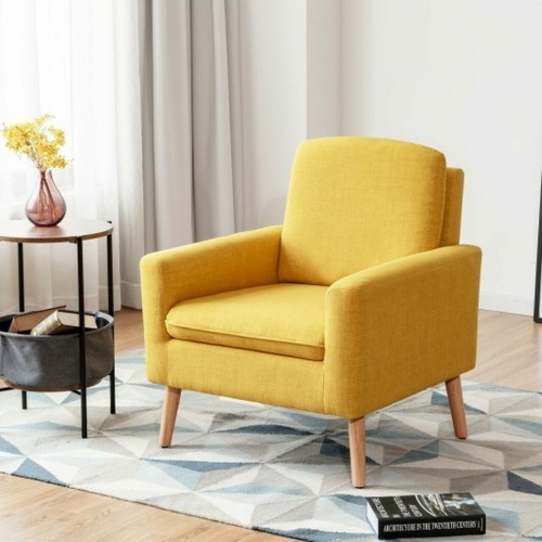 Modern Accent Arm Chair Upholstered Fabric Single Sofa -Yellow HW65861YW  - Lot 112