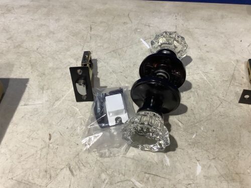 Lot of (6) Knobwell Fluted Glass Door Knob Set with Victorian Plate Rosettes, (3) Matte Black, (3) Oil Rubbed Bronze  - Lot 879