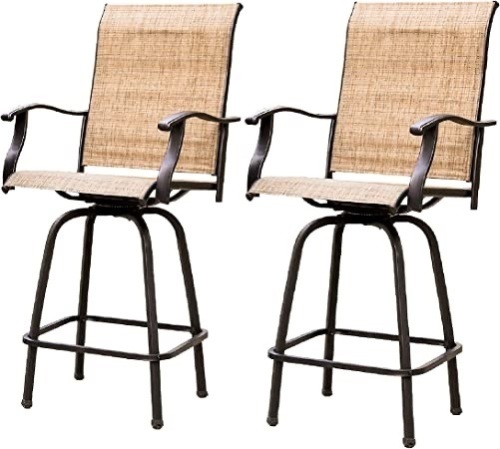 2 Piece Swivel Bar Stools Outdoor High Patio Chairs Furniture with All Weather Metal Frame   - Lot 73