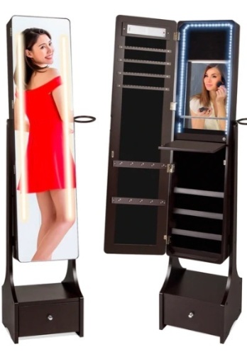 Standing Full Length LED Mirror Jewelry Armoire w/Interior & Exterior Lights,New - Lot 213