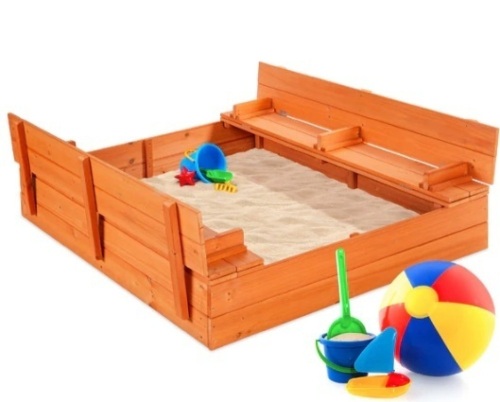 Kids Cedar Sandbox w/ Sand Screen, 2 Benches - 47x47in,NEW - Lot 11