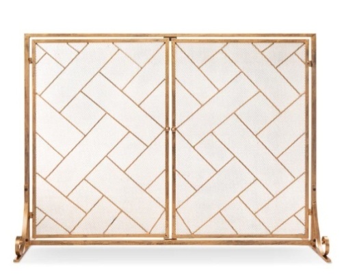 2-Panel Wrought Iron Geometric Fireplace Screen w/ Magnetic Doors - 44x33in,NEW - Lot 43