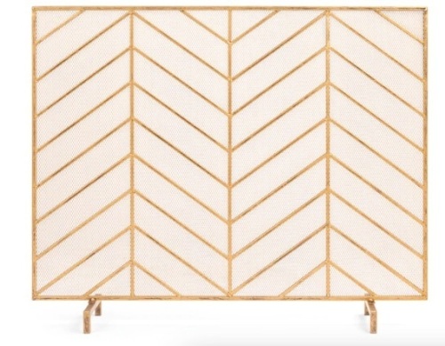 Single Panel Iron Chevron Fireplace Screen w/ Antique Finish - 38x31in,NEW - Lot 63