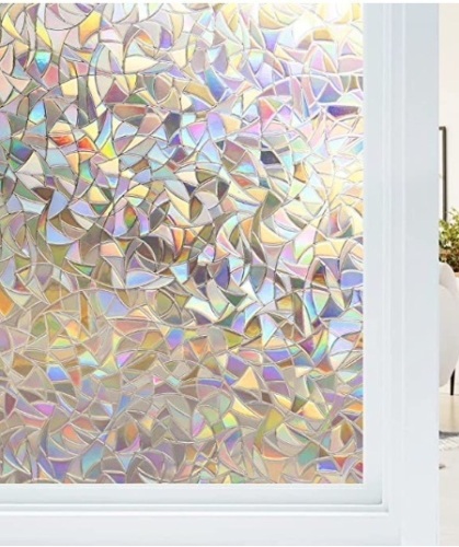 Haton Window Privacy Film Rainbow Static Cling Stained Glass Film Window Covering Sticker Non-Adhesive Removable Reflective Window Vinyl, Anti-UV Sun Blocker Heat Control for Home, 17.5 x 78.7 inches,New - Lot 693