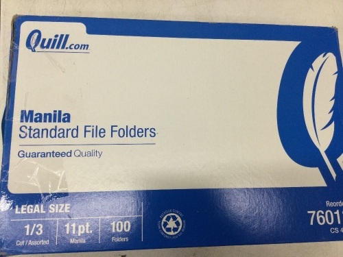 MANILA FILE FOLDERS 1/3-CUT T,New - Lot 180