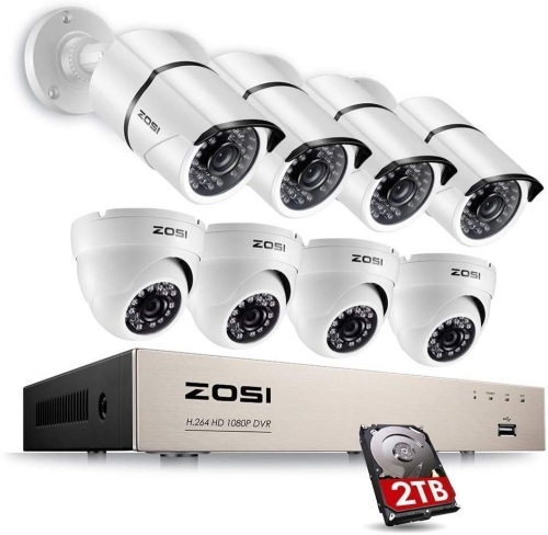 ZOSI Security Camera System 8-Channel 1080P Video DVR Recorder with (8) 2.0MP Indoor/Outdoor Weatherproof CCTV Cameras 2TB Hard Drive,Motion Alert, Smartphone, PC Easy Remote Access - Appears New     - Lot 70