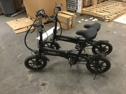 Lot of (2) Foldable Electric Bikes. One is in Good Working Condition with Keys and Charger. The other one appears to be in new condition but is missing keys and charger. Same charger can be used for both. Keys are not the same - Lot 74a