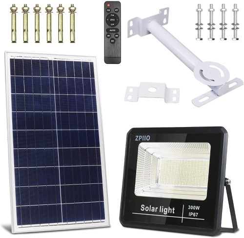 Zpiio 300W LED Outdoor Solar Flood Light Street Security Dusk to Dawn Remote Control Timer Color Temperature 2200K-7000K IP67 Waterproof - Appears New - Lot 89