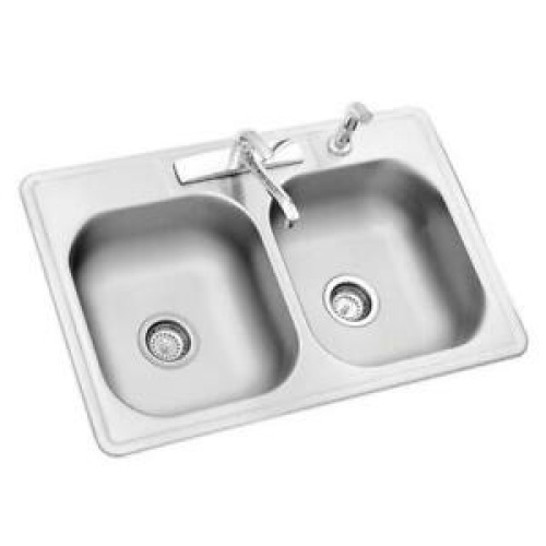 Glacier Bay HDDB332274LFR All-in-One Drop-In Stainless Steel 33″ 4-Hole Double Bowl Kitchen Sink - E-Comm Return, Appears New  - Lot 120