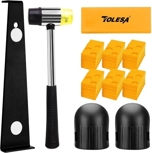 Case of (6) TOLESA Laminate Wood Flooring Installation Kit with 30 Spacers, Heavy Duty Pull Bar, Durable Rubber Tapping Block, Double-Faced Mallet, Foam Kneepads - Appears New   - Lot 267