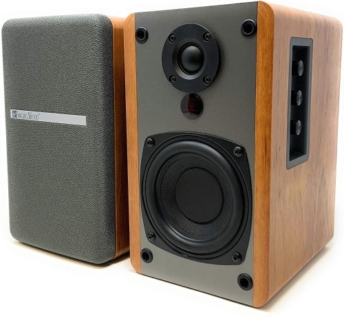 SINGING WOOD BT25 Active Bluetooth Bookshelf Speakers with Built-in Amplifier 2 AUX Input Full Function Remote Control  50W RMS Beech Wood - E-Comm Return, Untested - Lot 282