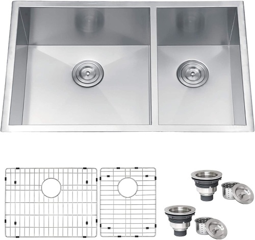Ruvati 32-inch Undermount 60/40 Double Bowl Zero-Radius 16 Gauge Stainless Steel Kitchen Sink RVH7515 - Appears New   - Lot 303