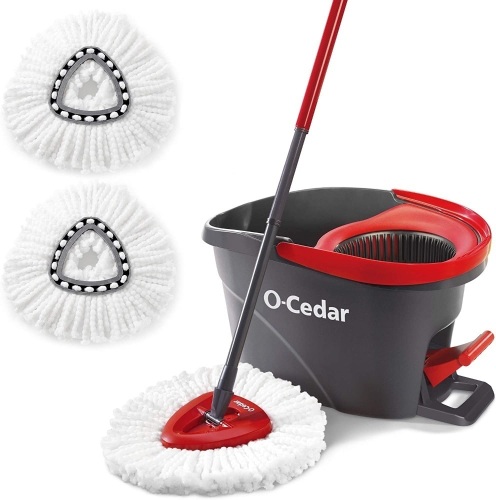 O-Cedar EasyWring Microfiber Spin Mop & Bucket Floor Cleaning System + 2 Extra Refills, Red/Gray - Appears New   - Lot 507