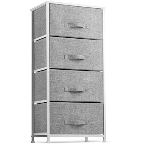 4-Drawer Dresser Storage Tower with Easy Pull Fabric Bins, Gray/White - Appears New - Lot 511
