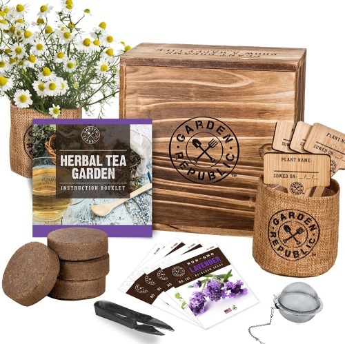 Lot of (3) Indoor Herb Garden Seed Starter Kit, Lavender, Chamomile, Lemon Balm, Mint Seeds for Planting, Soil, Plant Markers, Pots, Infuser, Planter Box - New  - Lot 524