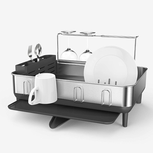 simplehuman Steel Frame Kitchen Drying Rack, Swivel Spout, Grey Plastic - New/Unopened - Lot 600