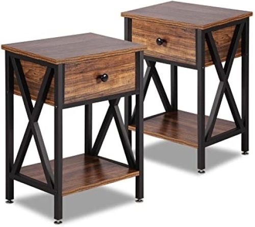 VECELO Modern Versatile Nightstands X-Design Storage Shelf with Bin Drawer, Set of 2 - Appears New  - Lot 622