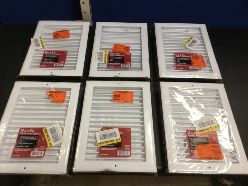 Lot of (6) Everbilt 12" x 8" Ceiling & Wall Registers - Appear New - Lot 645