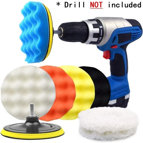 Lot of (3) POLIWELL 6 Inch Car Polishing & Buffing Sponge Pads Kit Wool Bonnet Pads for Household Electric Drill and Auto Polisher with 8mm M14 Drill Adapter, 11PCS - New  - Lot 707
