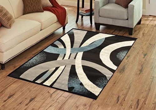 Msrugs Frize Collection Contemporary Area Rug, 3' x 8', Black/Blue - Appears New  - Lot 773