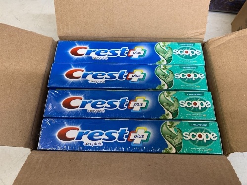 Lot of (2) Cases of Crest + Scope Complete Whitening Toothpaste, Minty Fresh, 5.4 oz, 4 Triple Packs - Appear New  - Lot 807