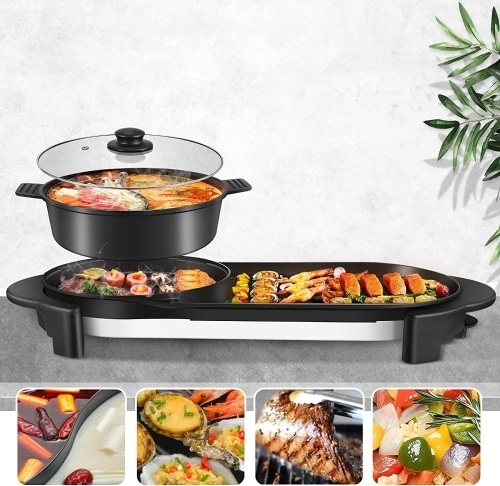 HHukoer 2-in-1 Portable Electric Grill with Removable Pot - Appears New in Damaged Box - Lot 815
