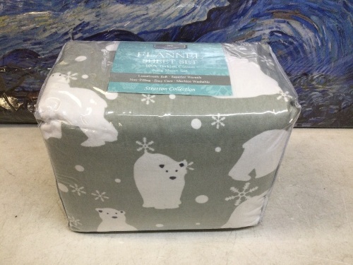 Flannel Sheet Set, King Size, Grey Polar Bears - Appears New  - Lot 826