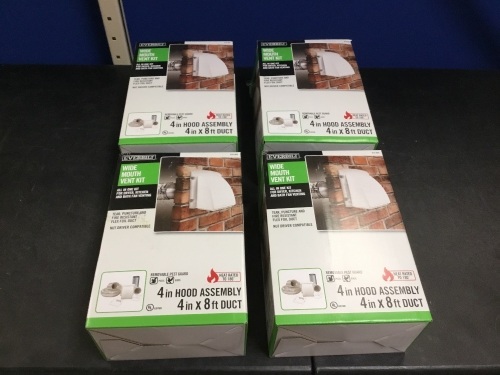 Lot of (4) Everbilt Wide Mouth Dryer Vent Kit with 4 in. x 8 ft. Aluminum Dryer Duct - E-Comm Returns, Appear New  - Lot 889