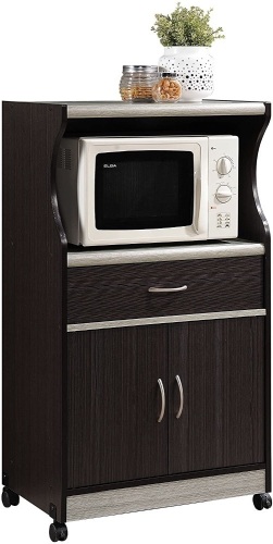 Hodedah Microwave Cart with One Drawer, Two Doors, and Shelf for Storage, Chocolate - Appears New in Damaged Box  - Lot 1024