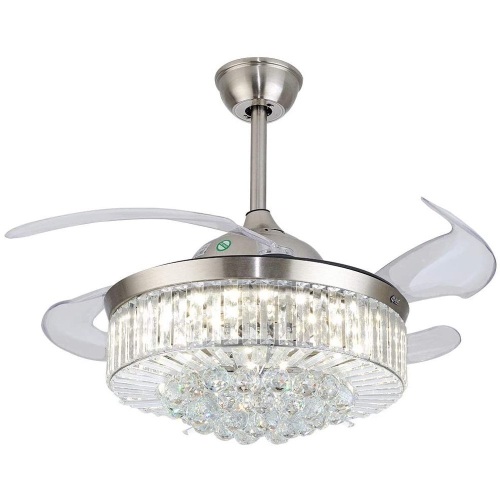 Modern Crystal Ceiling Fan with Lights and Retractable Blades - Appears New - Lot 1025