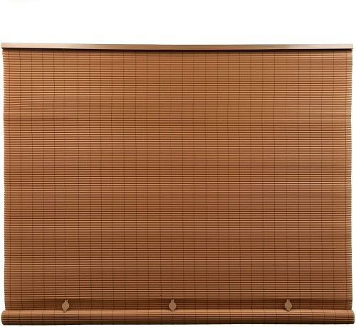 Radiance Cord Free 1/4" PVC Roll Up Shade, Woodgrain, 72" x 72" - Blue Wall - Lot 1039