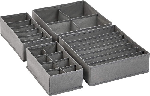 Amazon Basics Grey Dresser Drawer Storage Organizer for Undergarments, Set of 4 - Appears New  - Lot 1044