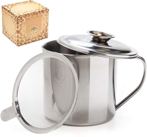 Aulett Home Stainless Steel Bacon Grease Container With Strainer, 1.25 Qt - Appears New - Lot 1059