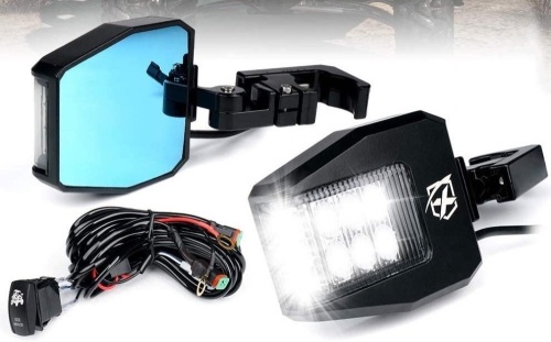 Xprite Aluminum UTV Side View Mirrors with Clears Lens LED Spot Lights fit 1.5-2" Roll Bar Cage - Appears New, Untested - Lot 1078