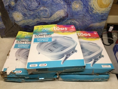 Lot of (5) ZenToes Collapsible Foot Soaking Tub with Massaage Rollers - Appear New in Damaged Box  - Lot 1101