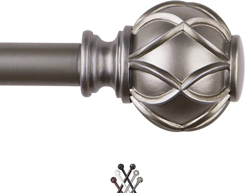 KAMANINA 1" Curtain Rod 72 to 144 Inches, Netted Texture Finials, Antique Silver - Appears New - Lot 1111