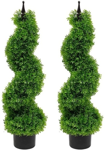 Armada Boxwood 35" Spiral Topiary Trees Faux Plants with Plastic Pot, Set of 2 - Appear New   - Lot 1119