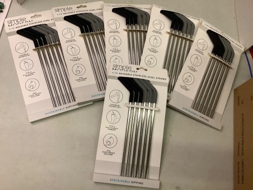 Lot of (6) Pack Stainless Steel Straws, Appears New