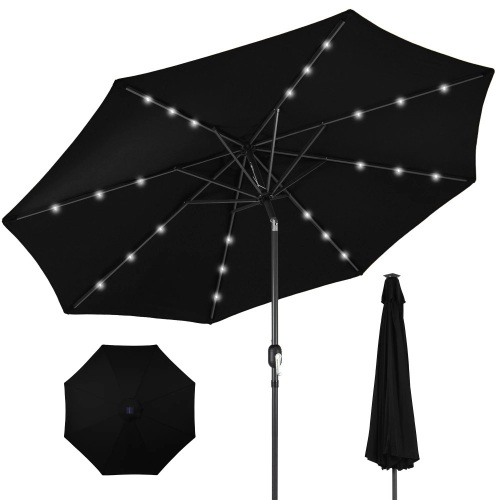 Solar LED Lighted Patio Umbrella w/ Tilt Adjustment, UV-Resistance - 10ft - Lot 155