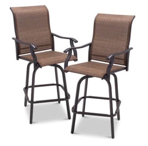 Set of 2 Swivel Barstools w/ 360 Rotation & All-Weather Mesh, Brown - Lot 570