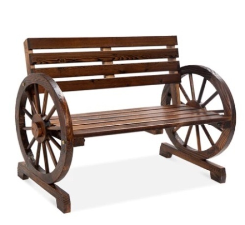 2-Person Rustic Wooden Wagon Wheel Bench - Lot 574