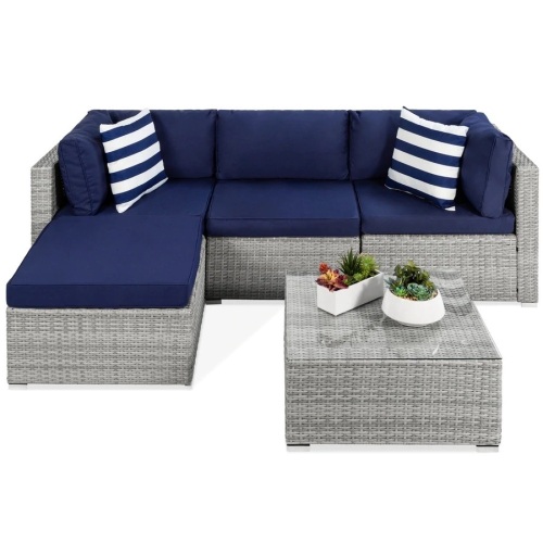 5-Piece Modular Wicker Sectional Conversation Set w/ 2 Pillows, Coffee Table - Lot 389