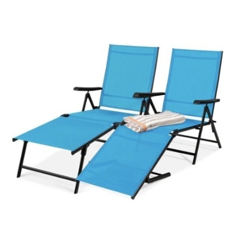 Set of 2 Outdoor Patio Chaise Recliner Lounge Chairs, Teal - Lot 576