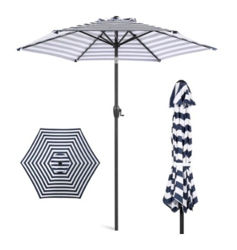 Outdoor Market Patio Umbrella, 7.5ft, Navy Stripe - Lot 580