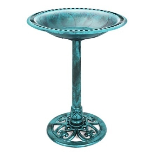 Vintage Outdoor Garden Bird Bath w/ Fleur-de-Lis Accents, Green - Lot 587